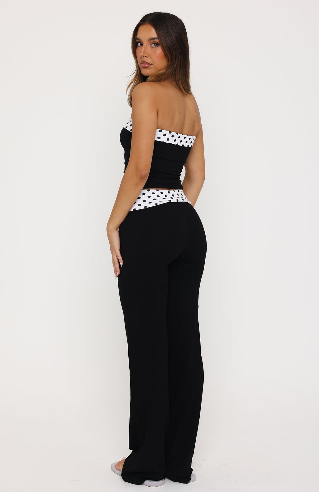 Never In Question Fold Over Pants Black/White Polka Dot