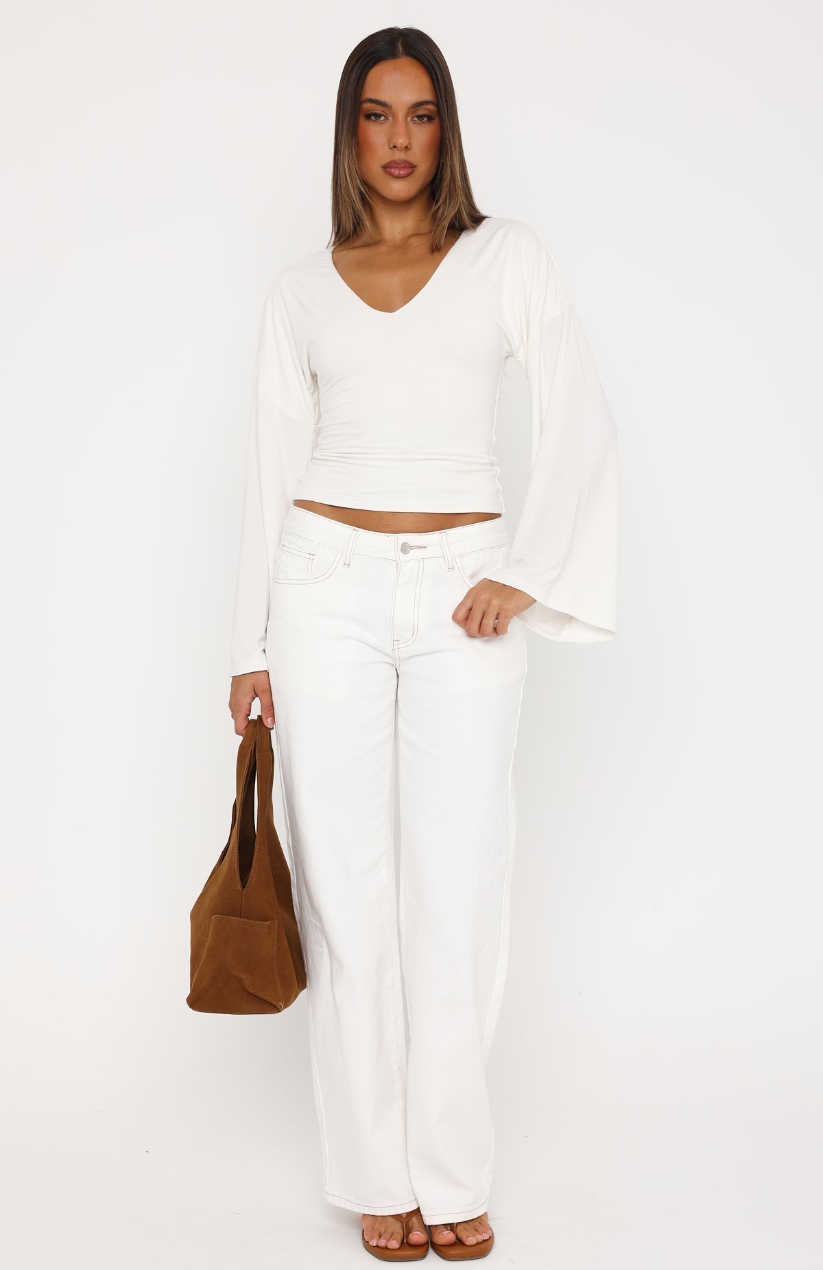 Nobody's Watching Long Sleeve Top White
