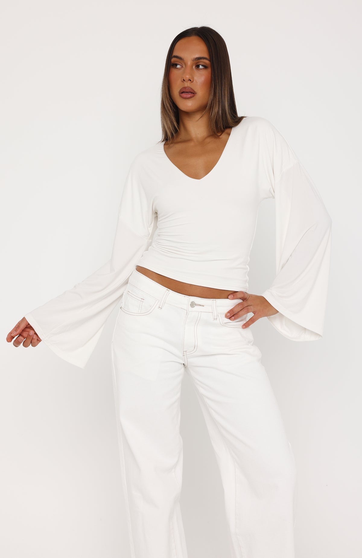 Nobody's Watching Long Sleeve Top White