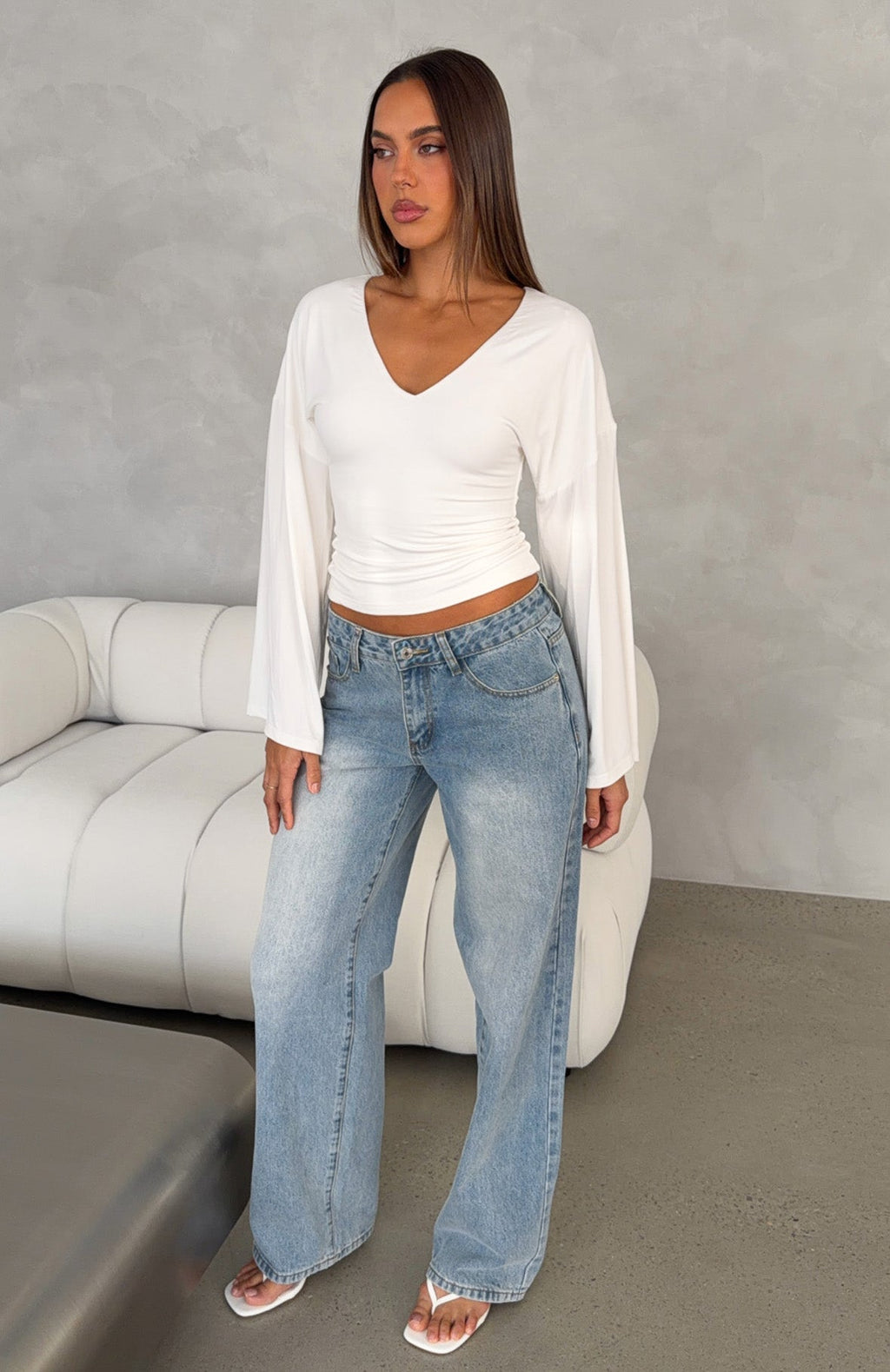 Nobody's Watching Long Sleeve Top White