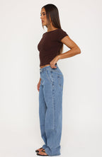 Jealous Side Low Rise Wide Leg Jeans Vintage Blue Wash
