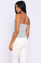 Not Listening Strapless Denim Top Light Blue Wash