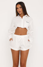 Off Duty Energy Cropped Button Up Shirt White