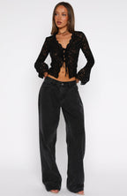Oh So Careless Long Sleeve Lace Top Black