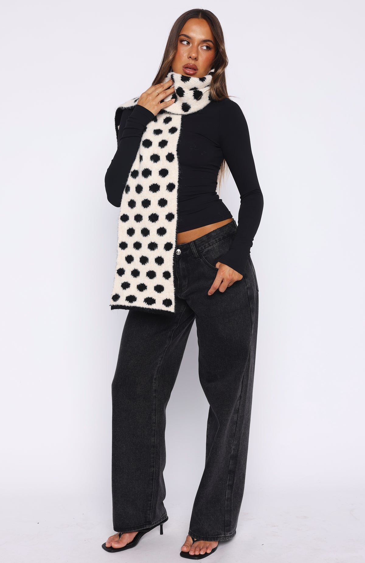 Olesia Polka Dot Scarf Black & Cream