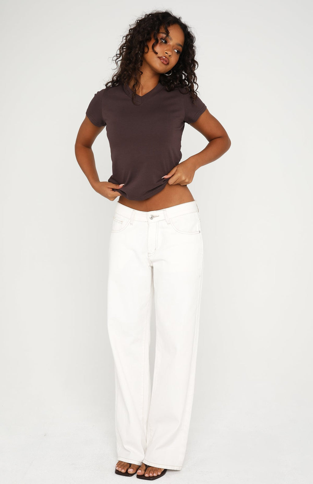 On The Hunt V Neck Top Chocolate