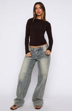 Only For Tonight Long Sleeve Top Dark Chocolate