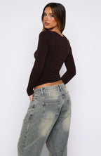 Only For Tonight Long Sleeve Top Dark Chocolate