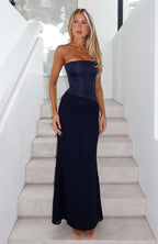 Peach Fizz Strapless Maxi Dress Navy