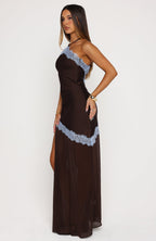 Perfect For You Halter Maxi Dress Dark Chocolate/Powder Blue