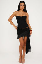 Picture Perfect Moment Fringe Mini Skirt Black