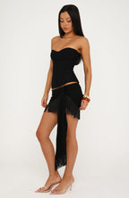 Picture Perfect Moment Fringe Mini Skirt Black