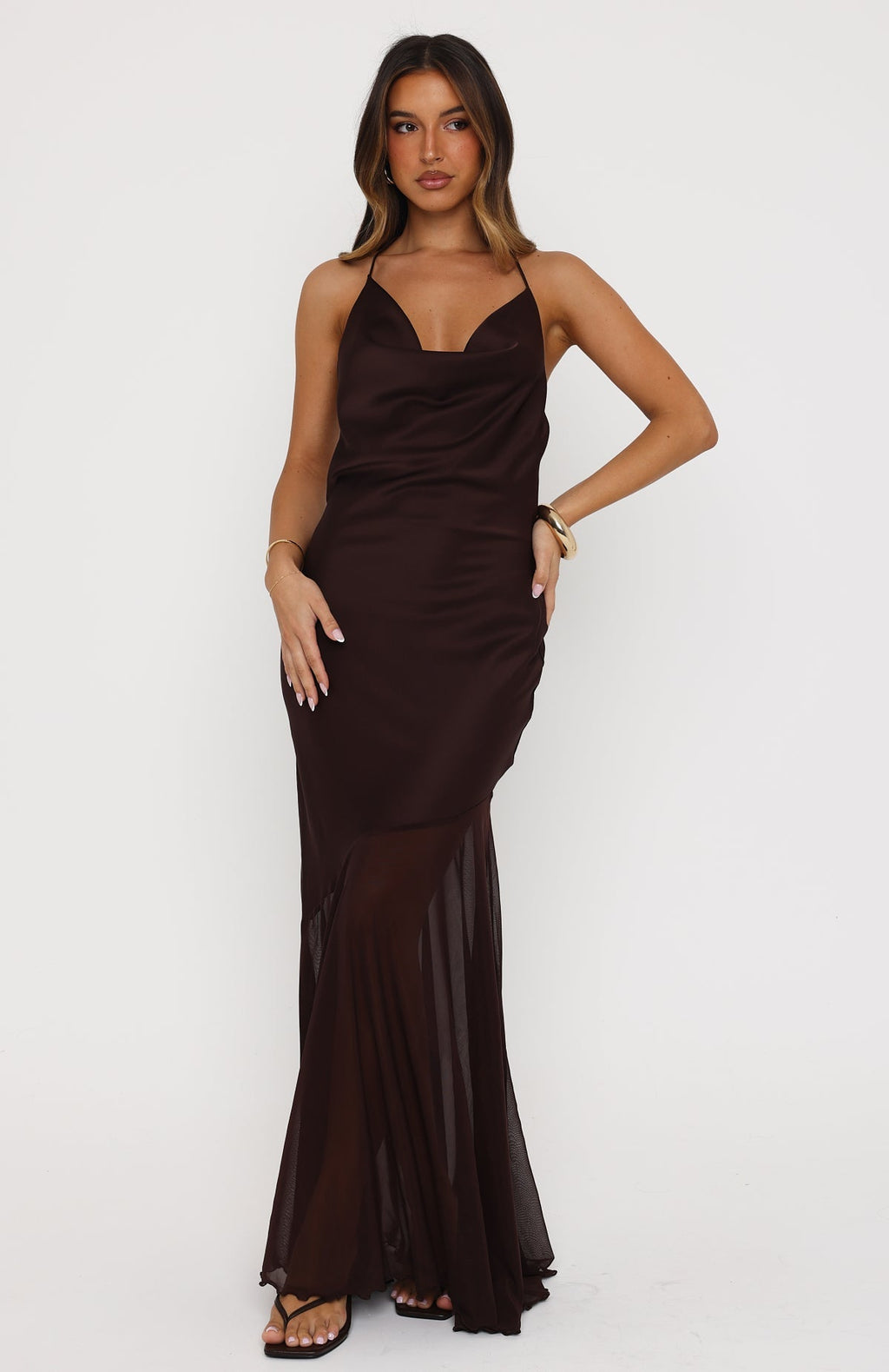 Power Pose Only Halter Maxi Dress Chocolate