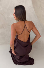 Power Pose Only Halter Maxi Dress Chocolate