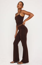 Pretty Vibes Fold Over Flare Pants Chocolate