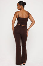 Pretty Vibes Fold Over Flare Pants Chocolate
