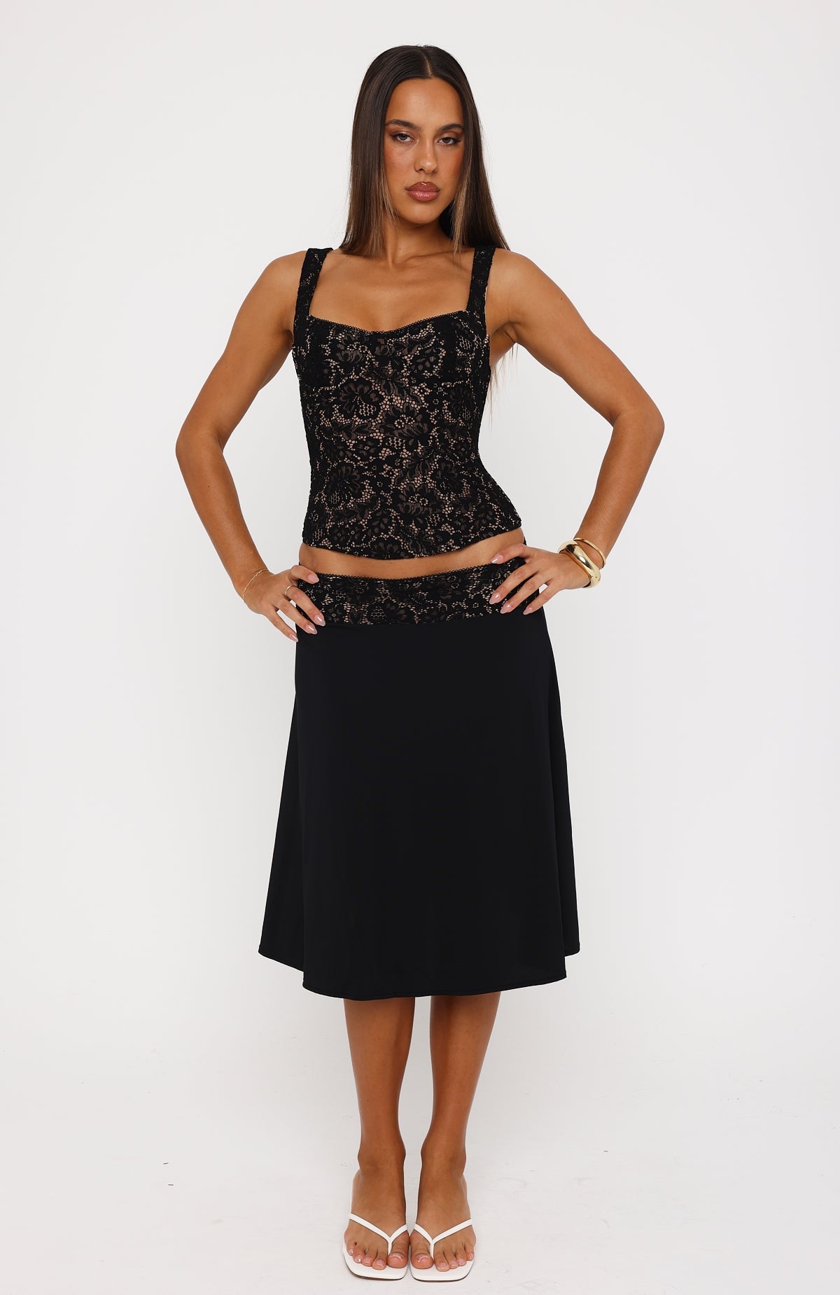 Promises Kept Lace Midi Skirt Black