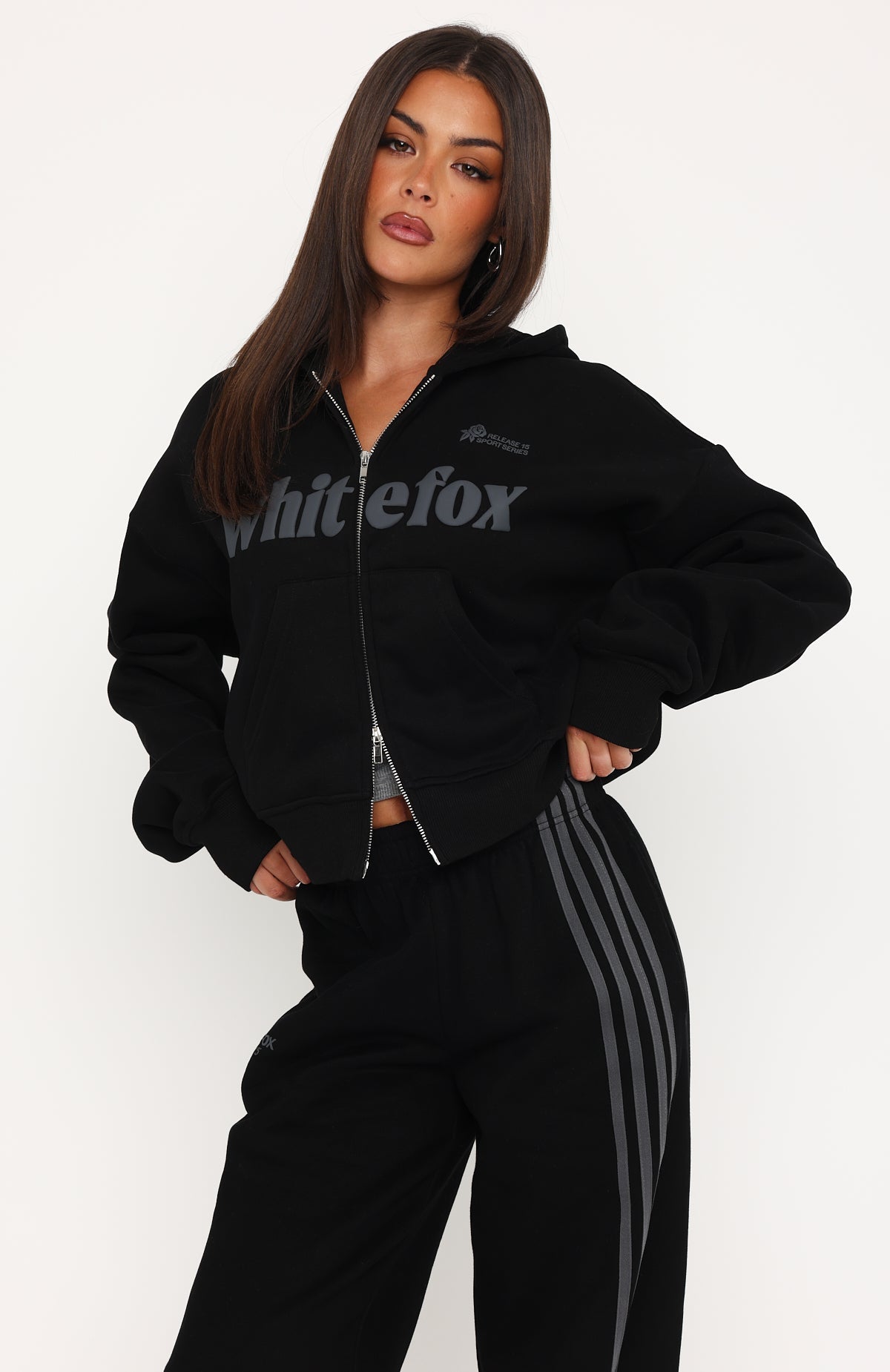Release 15 Janie Boxy Zip Front Hoodie Black