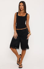 Right Direction Lace Trim Shorts Black