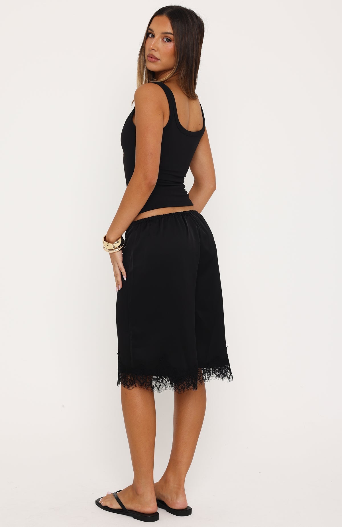 Right Direction Lace Trim Shorts Black