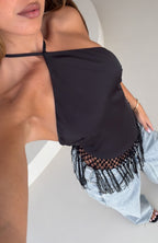 Rough Love Fringe Top Black
