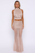 Runway Ready Glitter Maxi Skirt Rose