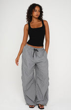 Say When Barrel Leg Pants Charcoal Stripe