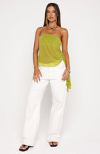 Sheer Intent Strapless Top Chartreuse