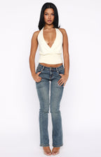 Show Stopping Cinched Waist Halter Top Cream