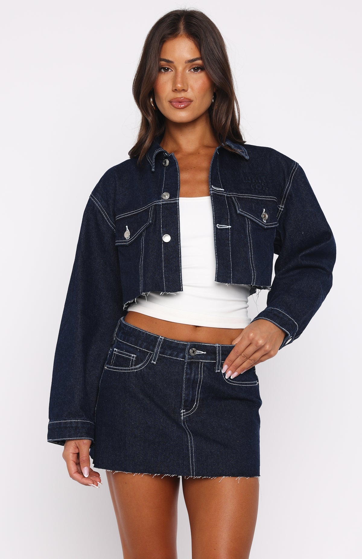 Something To Prove Denim Mini Skirt Dark Indigo Wash