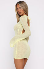 Stand And Stare Long Sleeve Mini Dress Lemon