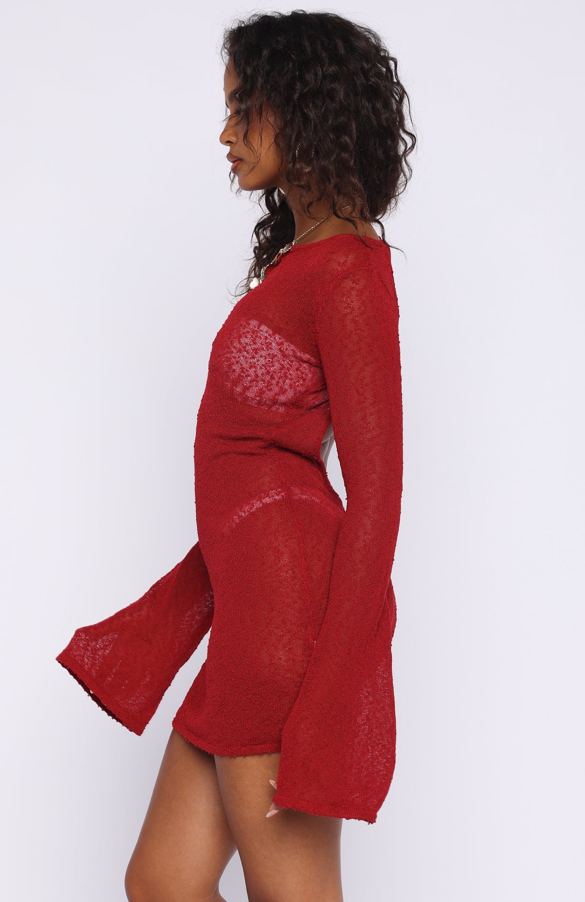 Stand And Stare Long Sleeve Mini Dress Scarlett Flame