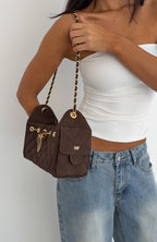 Staria Shoulder Bag Dark Chocolate Faux Suede