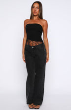 Sweet As Me Strapless Fringe Top Black