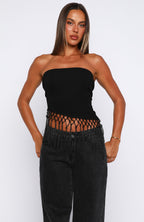 Sweet As Me Strapless Fringe Top Black