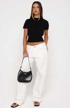 Sweet But Serious Cinched Waist Collared Top Black