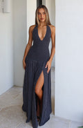 Sweet Temptation Halter Maxi Dress Black/White Polka Dot