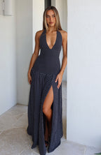 Sweet Temptation Halter Maxi Dress Black/White Polka Dot
