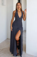 Sweet Temptation Halter Maxi Dress Black/White Polka Dot