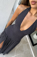 Sweet Temptation Halter Maxi Dress Black/White Polka Dot