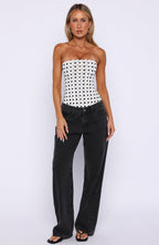 Tell Me A Secret Strapless Bustier White/Black Polka Dot