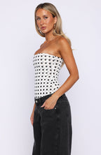 Tell Me A Secret Strapless Bustier White/Black Polka Dot