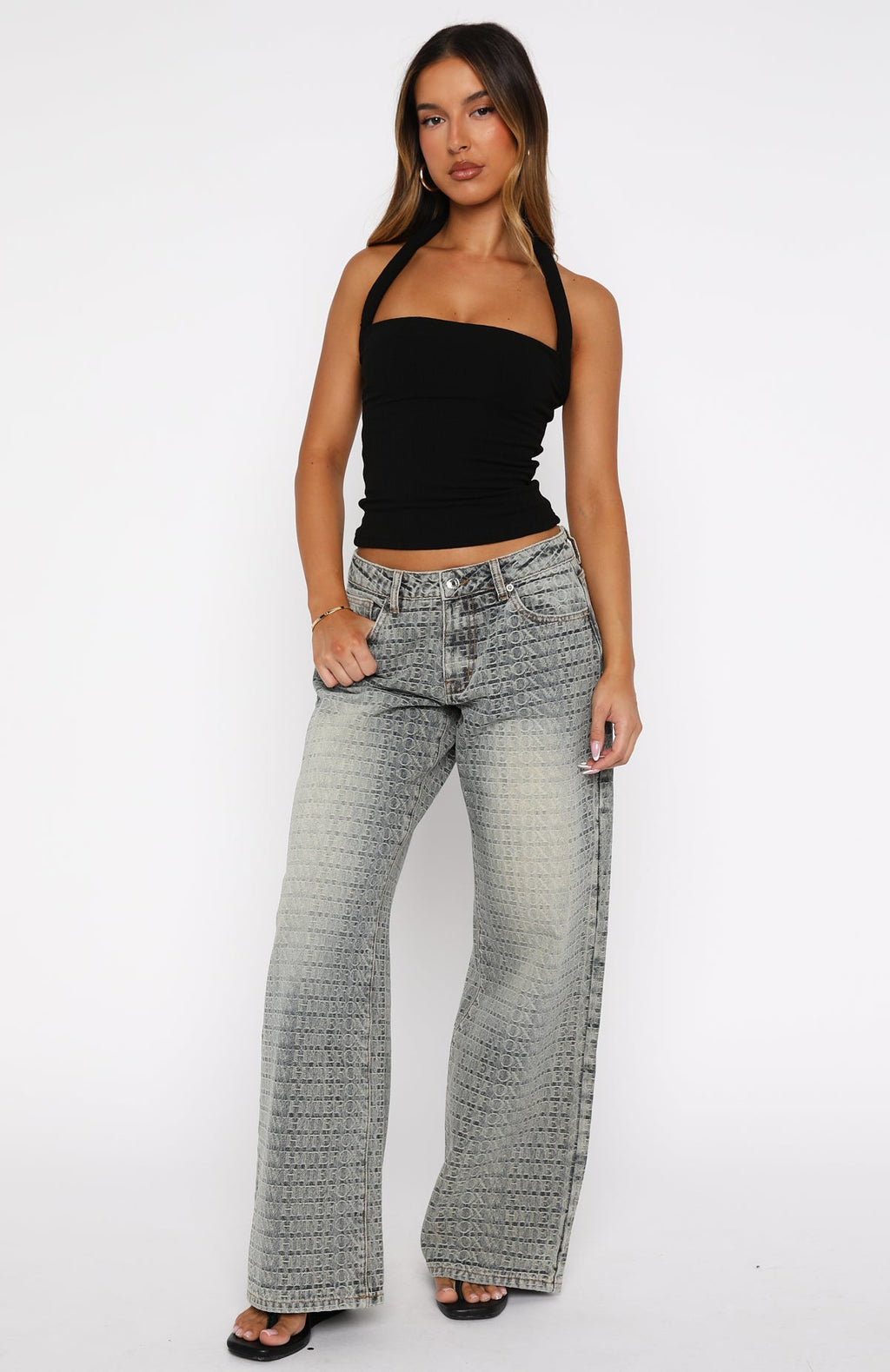Text Me Low Rise Wide Leg Jeans Sand Wash