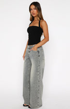 Text Me Low Rise Wide Leg Jeans Sand Wash
