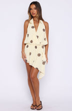 Time Of My Life Halter Mini Dress Cream/Choc Polka Dot