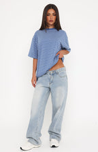 Touchdown Oversized Tee Blue/White Stripe