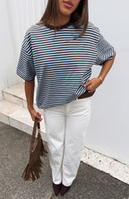 Touchdown Oversized Tee Choc/Blue Stripe