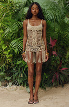 Tropic Cool Heat Crochet Mini Dress Gold Rush