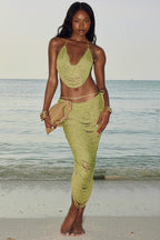 Twisted Desire Fringe Maxi Skirt Kiwi