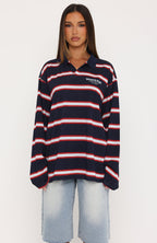 Unbothered Club Long Sleeve Oversized Jersey Navy